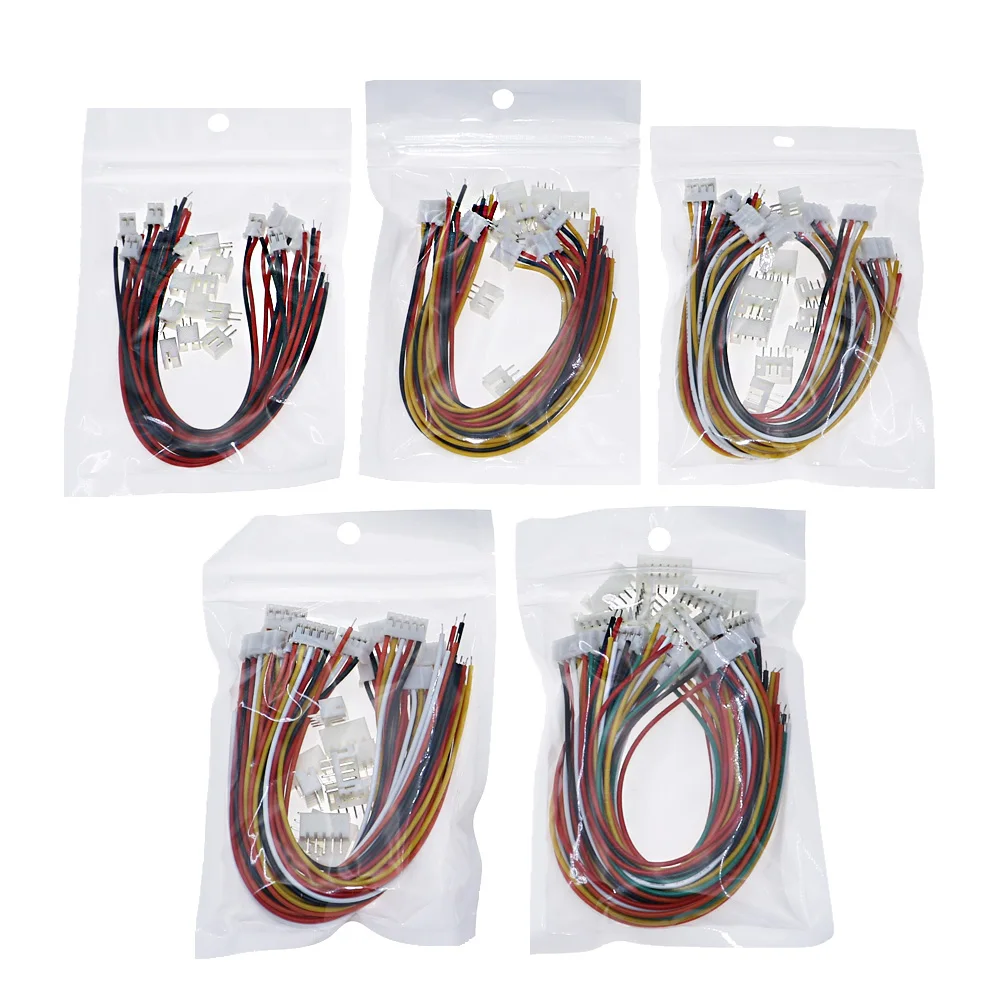 50Sets/Box Mini Micro JST PH2.0 - 2/3/4/5/6Pin Connector Plug Assortment Kit With 150mm Wires Cables