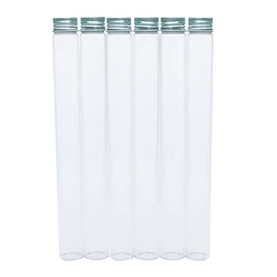 25x230mm Empty Glass Flat Base Bottles With Screw Cap Aluminum cover Long Glass Bottles Vials Stand 90CC Vase Jars 6pcs