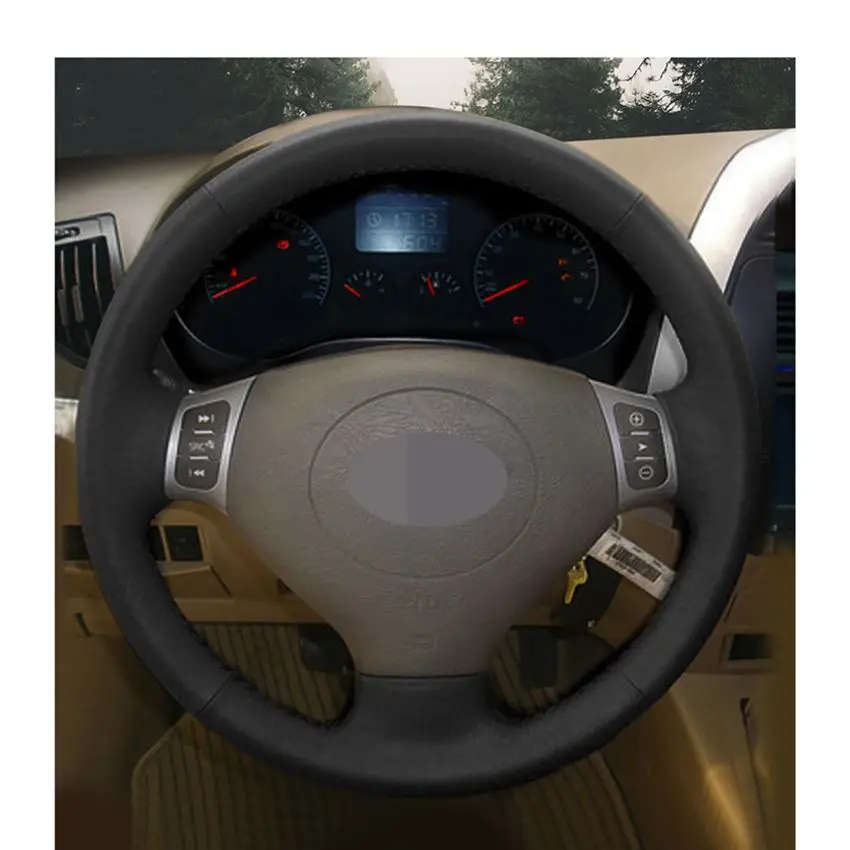 

Car Steering Wheel Cover for Chery Tiggo 2007-2009 Hand sewing DIY Black Genuine Leather Steering Wheel Cover