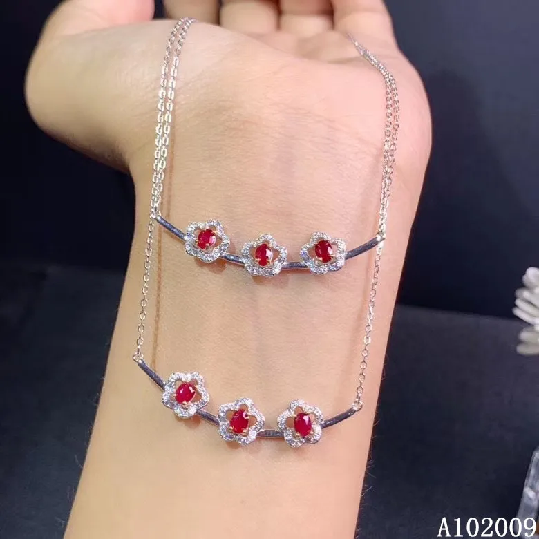 KJJEAXCMY fine jewelry 925 Sterling Silver inlaid natural ruby lovely girl new Pendant Necklace support test