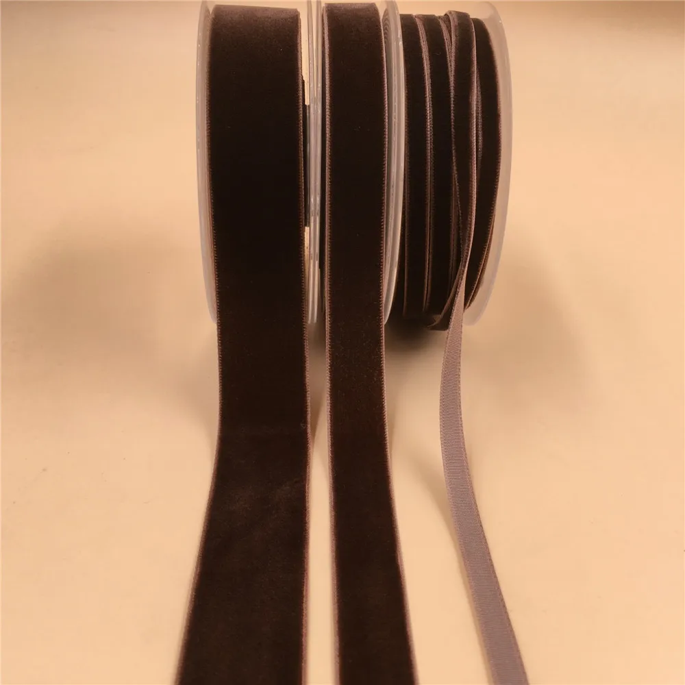 6/9/15/25MM Dark Brown Nylon Single Face Velvet Ribbon,none stretch velour ribbons webbing DIY accessories 5-300yards Lot