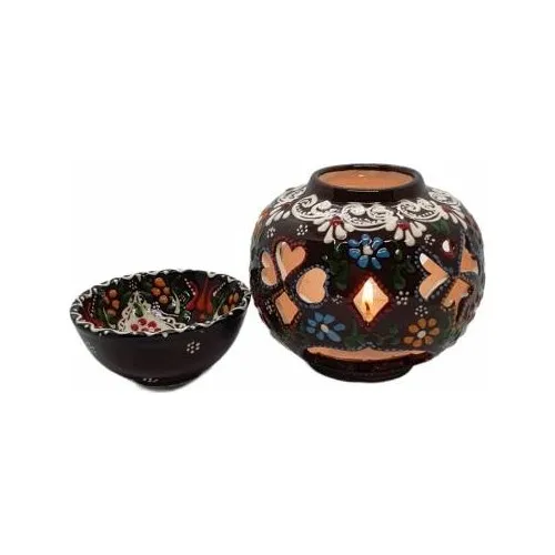 Expert Flower Decorated With Black Lid Ceramic Tile Candle Holder censer