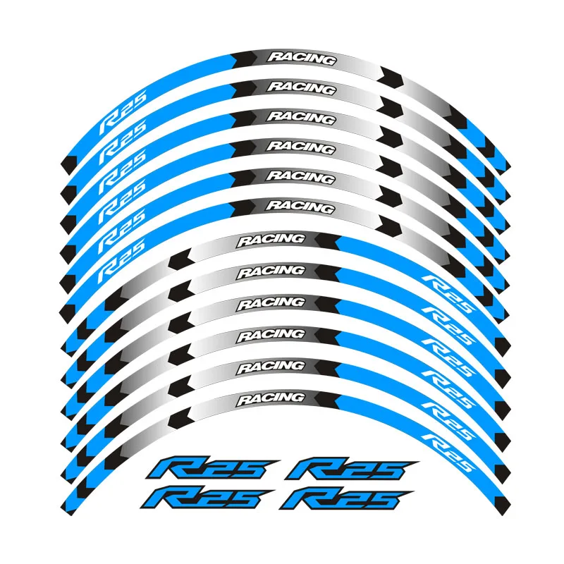 

New high quality 12 Pcs Fit Motorcycle Wheel Sticker stripe Reflective Rim For Yamaha YZF R25