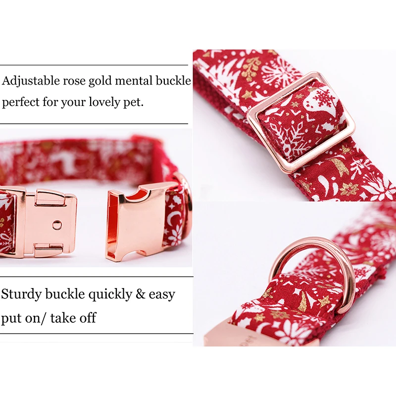 Christmas Snowflake Dog Collar Leash with Bow tie Durable Asjustable Pet Collar for Small Medium Large Dog