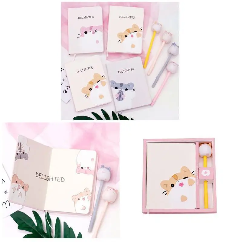 Cartoon Cute Notebook Cat Notepad Message Notes Decorative Notepad Set Imitation Leather Wireless Binding Stationery Supplies