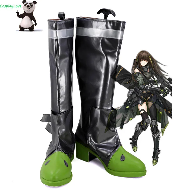 

CosplayLove Girls Frontline M4A1 Black Green Shoes Cosplay Long Boots Leather Custom Hand Made