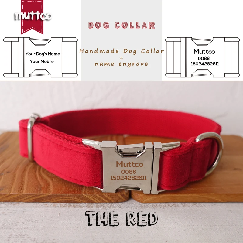 

MUTTCO engraved metal buckle dog collar THE RED dog ID tag collar 5 sizes nameplate anti-lost pet supply UDC107