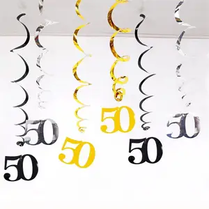 دوامات عيد ميلاد حلزونية ، زخارف معلقة ، ذهبي أسود فضي ، 18 21 25 30 40 50 60 70 80 90 سنة ، زينة عيد ميلاد ، 6 قطع لكل عبوة أعلى 10 مبيعات الديكور 80s - No4