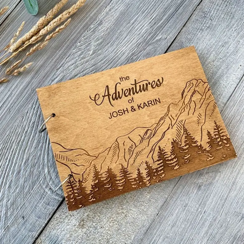 

Custom Engraved mountain wedding guest book, Personalized guestbook alternative wooden, Woodland wedding, Getting Married