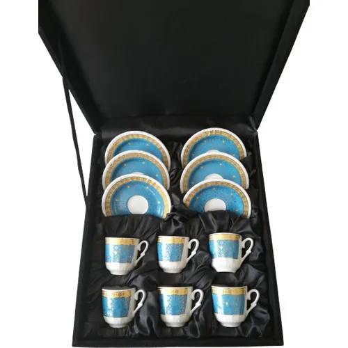 Are produced in gural Porcelain Kse Turquoise Color Gold Gilded (6 Persons) black Velvet Boxed Coffee Cup Pad Tea Coffee Cups Tea Coffee