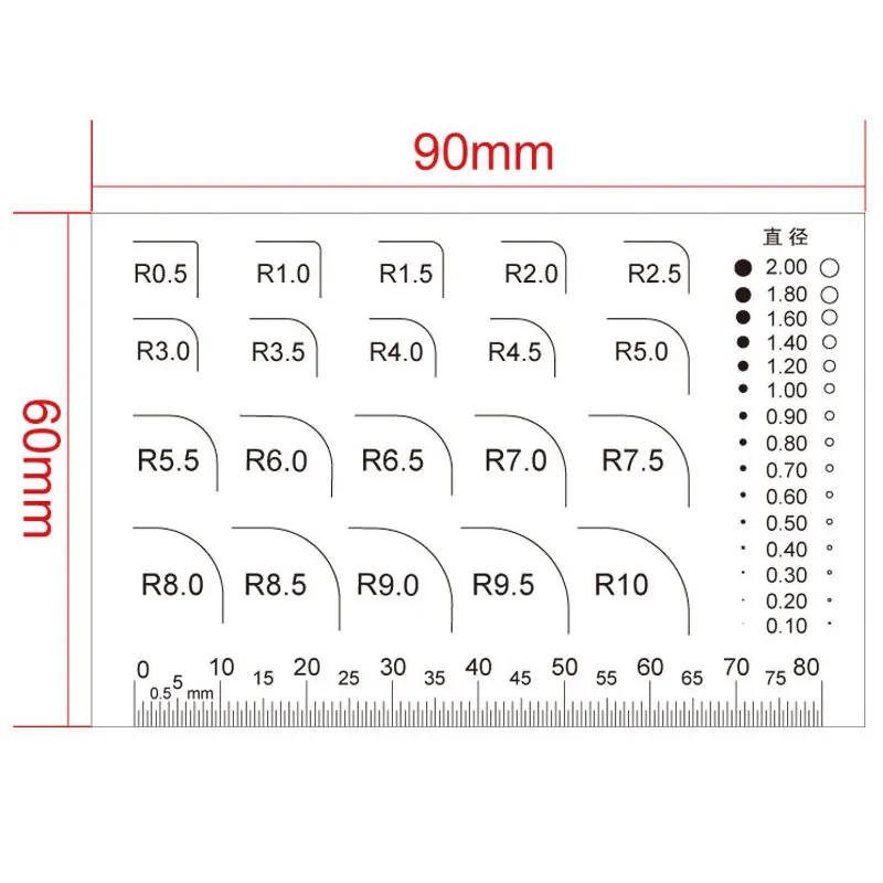 Factory Quality Inspection Standard Fillet Gauge Radius Diameter Measuring Instrument R Miter Square Angle Gauge R 0.1mm -R 50mm