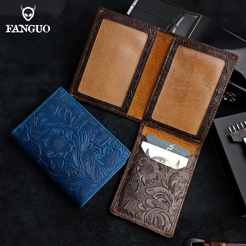 Handmade Genuine Leather Business ID Card Holder For Men Slim Credit Card Case Small Driver License Pouch Male Card Wallet