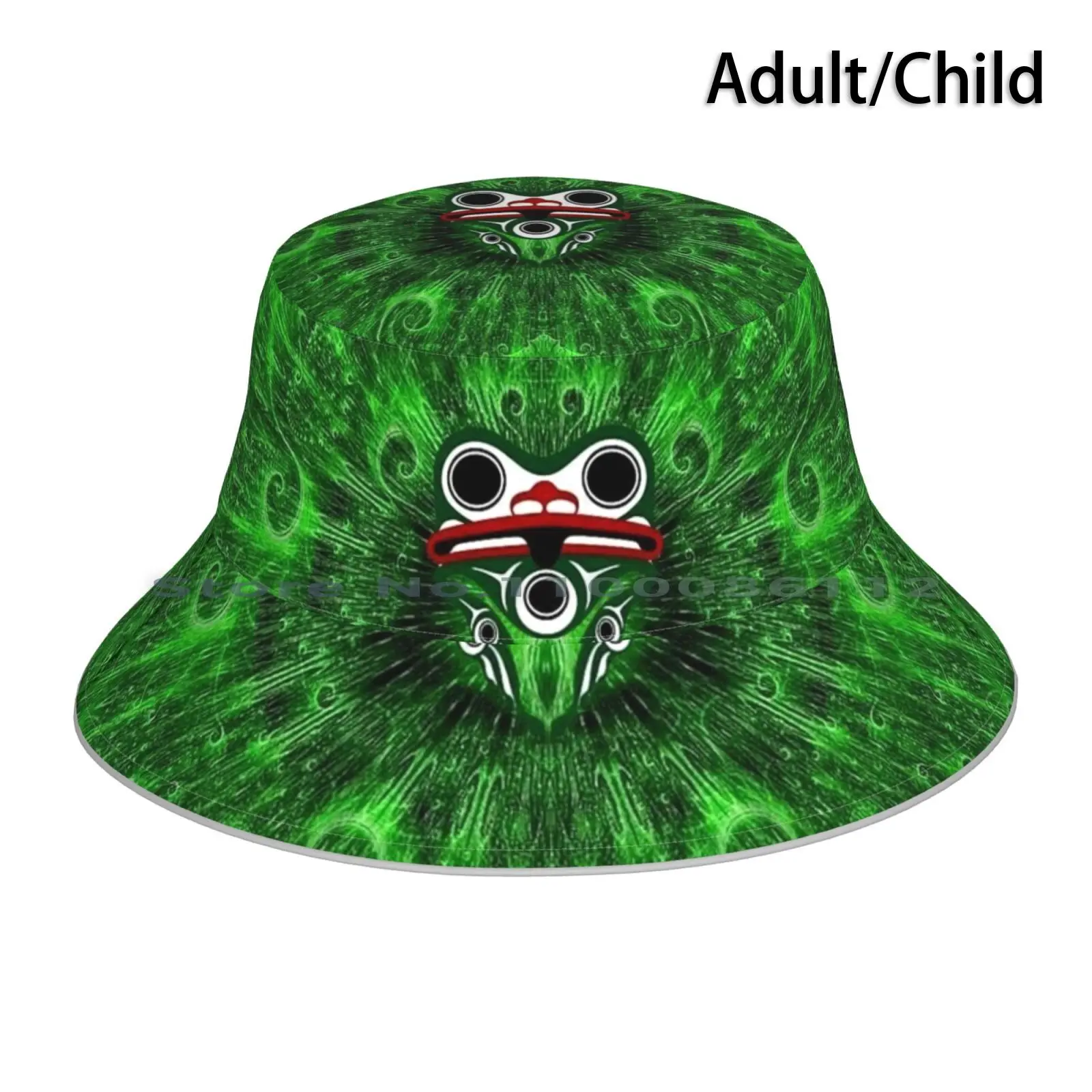 Pacific Northwest Vancouver Frog Sacred Geometry Fractal Pattern Art Design Bucket Hat Sun Cap Indigo Purple Third Eye