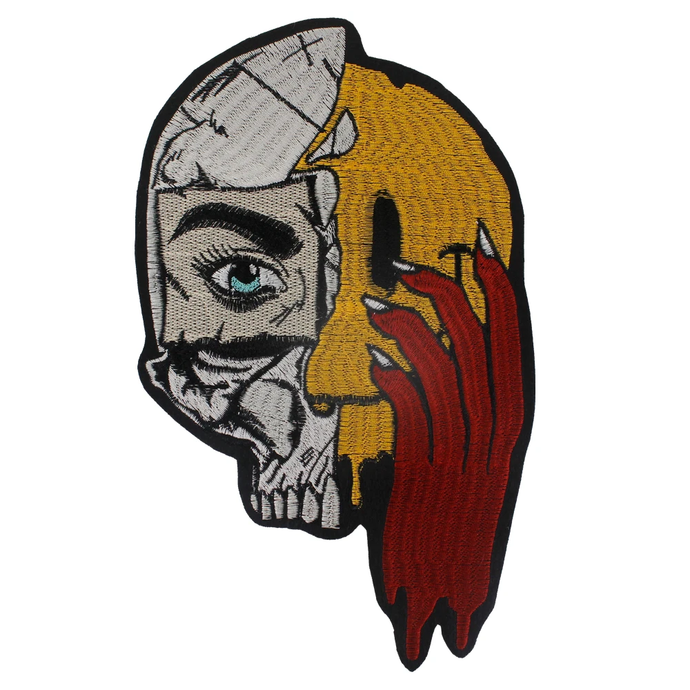 Big Small Punk Skull Patches Iron Biker Back Badge Large Embroidery for Clothes Jacket Jeans Applique 2pieces P2341