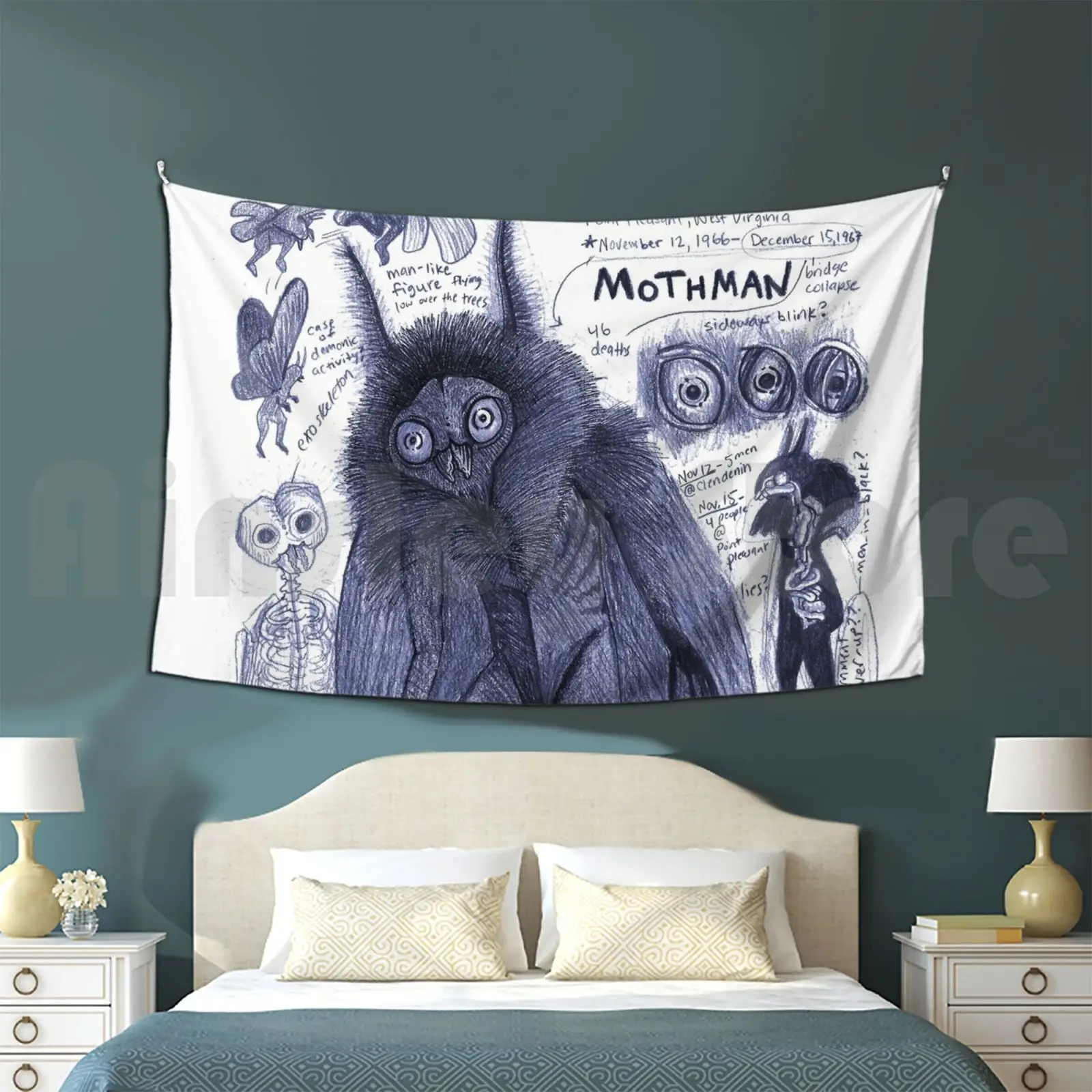 Mothman Anatomy Artwork By Egertronpuck Customized Tapestry Mothman Anatomy Study Sketch Cryptid