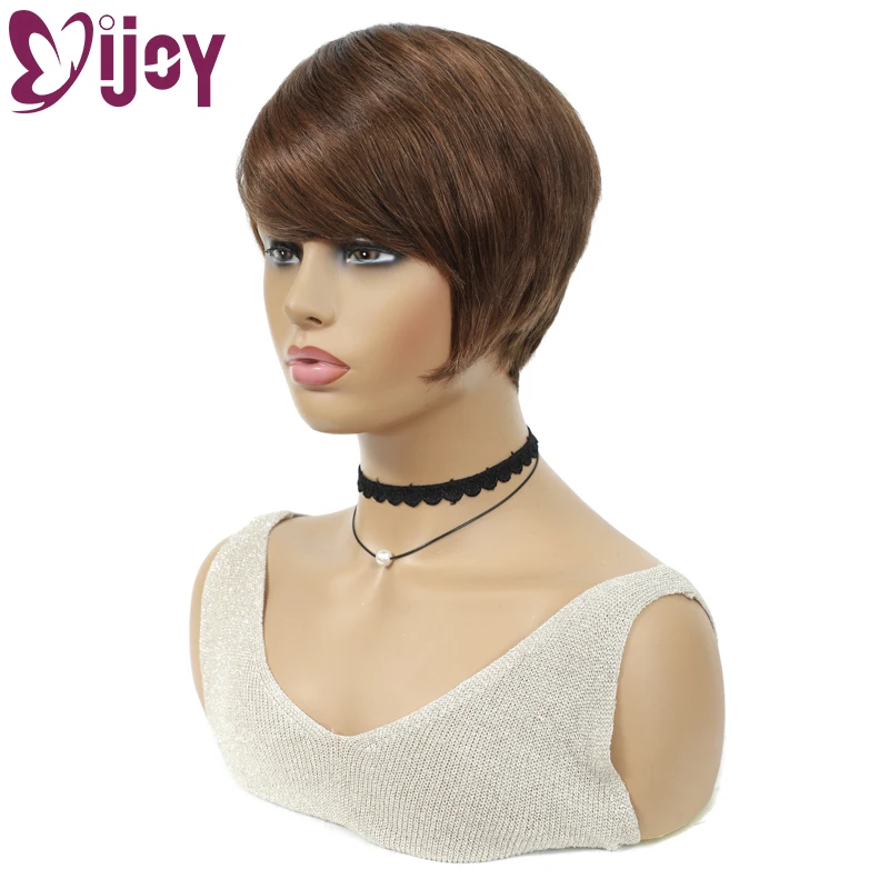 Omber Brown Human Hair Wigs With Bangs Brazilian Straight Short Bob Human Hair Wigs For Black Women Full Machine Made Wigs