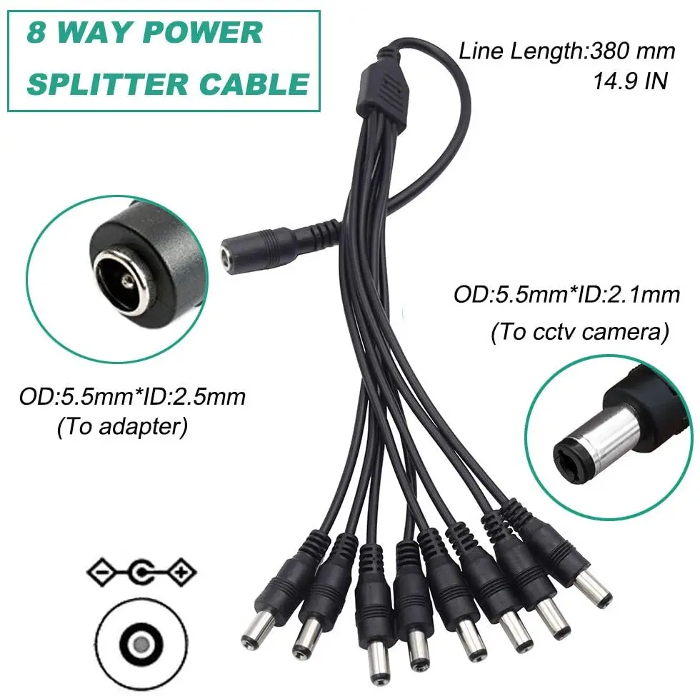 60W 12V 5A Power Adapter AC to DC Switching Power Supply with 8-Way Power Splitter Cable for CCTV Camera DVR RGB LED Strip Light