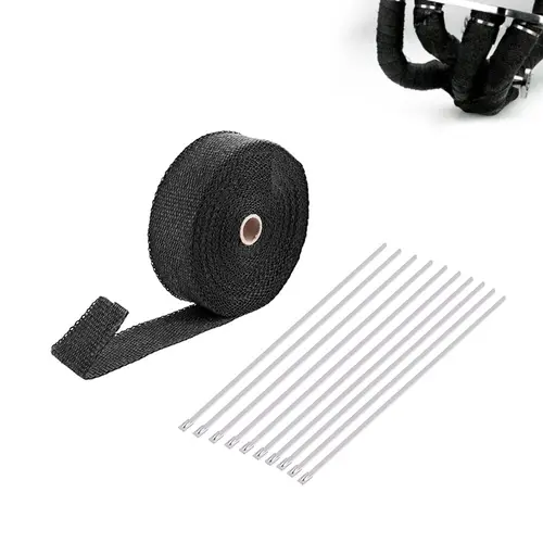 5M/10M/15M Roll Fiberglass Heat Shield Motorcycle Exhaust Thermal Tape Header Pipe Heat Wrap Tape with Stainless Ties A - Image 2