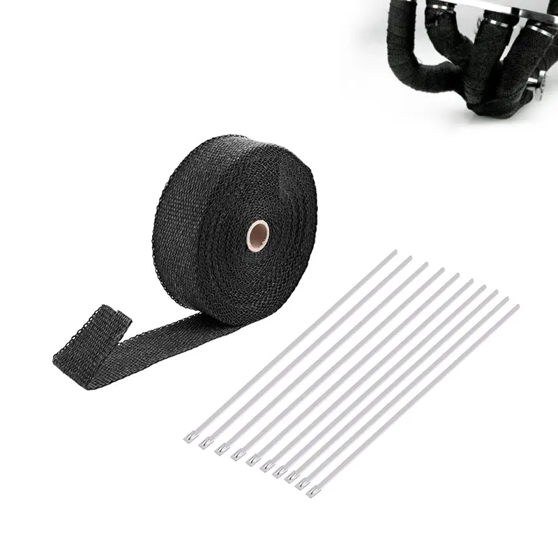 5M/10M/15M Roll Fiberglass Heat Shield Motorcycle Exhaust Thermal Tape Header Pipe Heat Wrap Tape with Stainless Ties A - Image 2