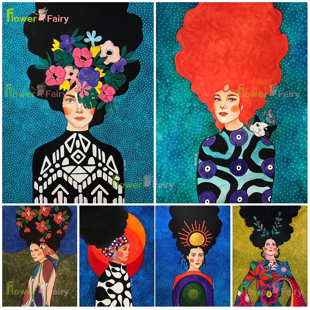 

Abstract Modern Flower Girl Women Nordic Poster Colorful Hair Wall Art Canvas Painting Wall Pictures For Living Room Unframed