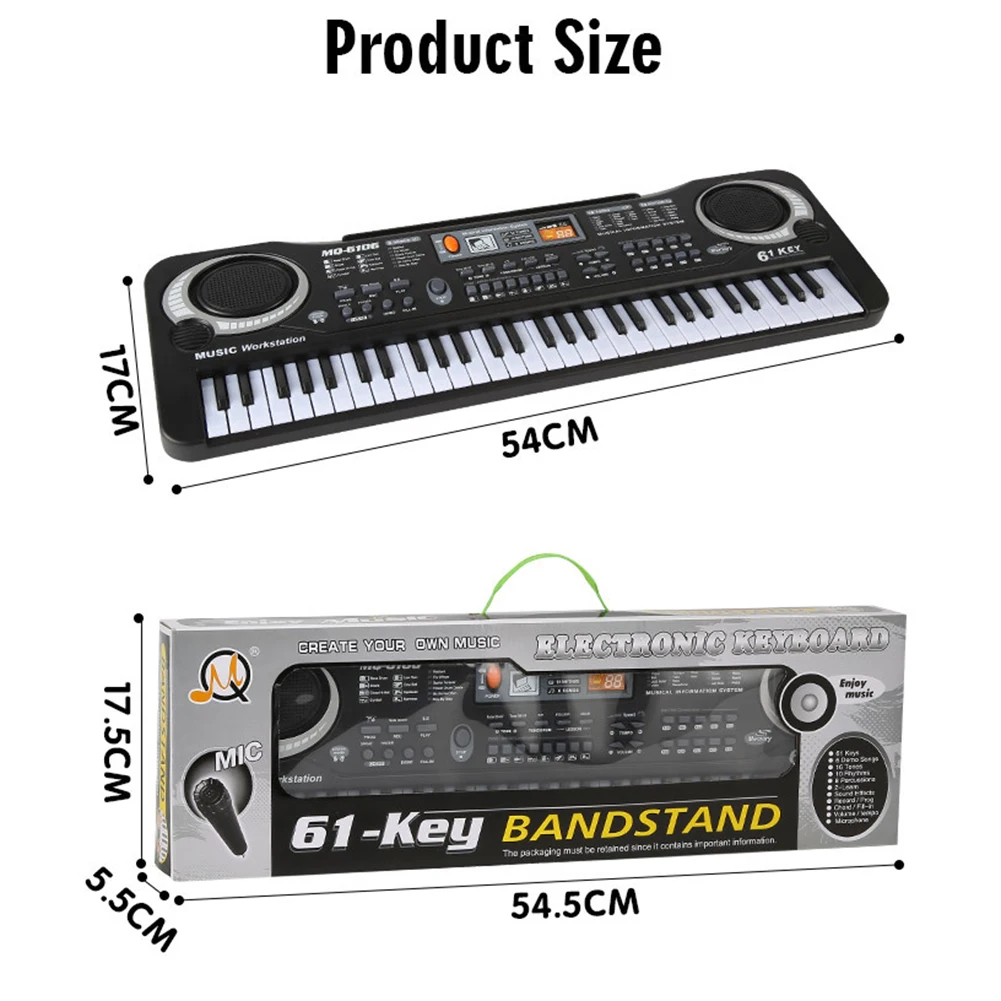 Elektronische Klaviertastatur für Kinder, tragbar, 61 Tasten, Orgel mit Mikrofon, Bildungsspielzeug, Musikinstrument, Geschenk für Kinder, Anfänger – Detail 10