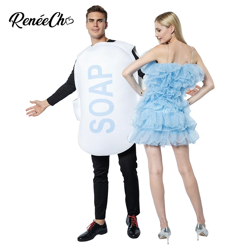 Reneecho Funny Adult Loofah And Soap Costume Halloween Costume For Couple Carnival Party Purim Dress Up 2Pcs Set