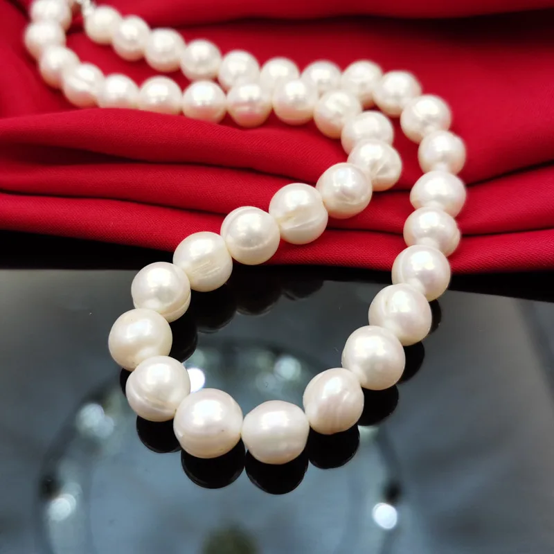 11-12-13-15mm Big Pearl Necklace 100%Natural Freshwater Pearl Jewelry 925 Sterling Silver For Women Fashion Gift