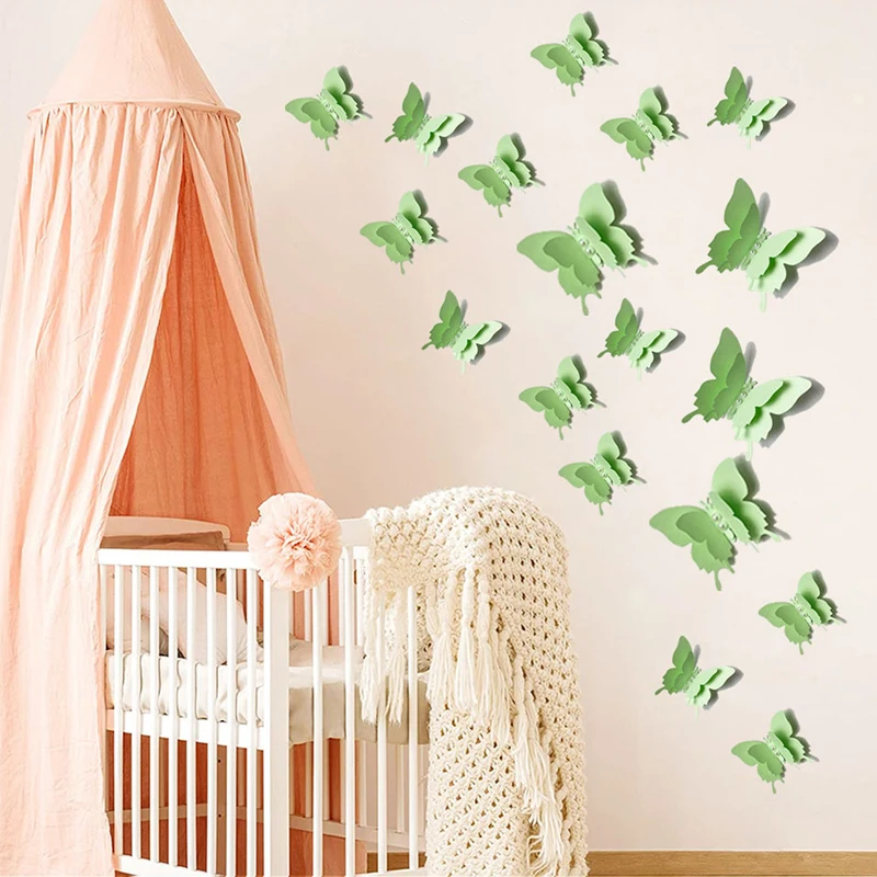 8pcs 3D Butterfly Wall Sticker Double-layer Pearl Butterflies Simulation Paper Butterfly Sticker for Home Party Wedding Decor