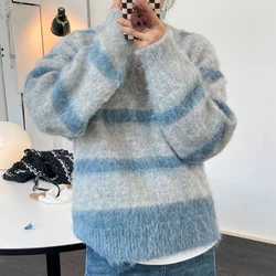 Autumn and winter women's casual striped V-neck long-sleeved wool loose sweater