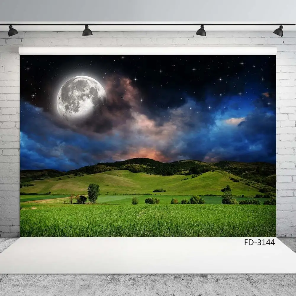 Starry Sky Full Moon Grassland Photo Backdrop Customized Backgrounds for Baby Children Portrait Photography Props Photoshoot