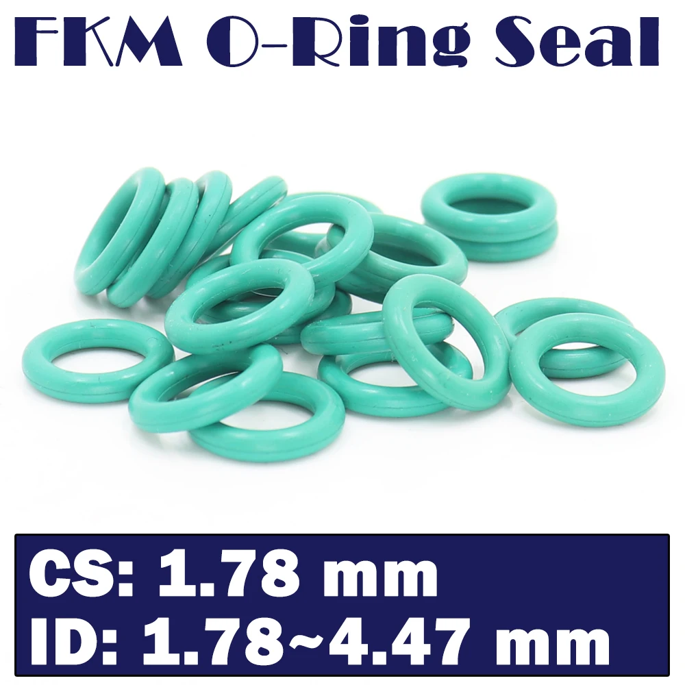 

CS1.78mm FKM Rubber O RING ID 1.78/2.57/2.9/3.68/3.94/4.47*1.78 mm 100PCS O-Ring Fluorine Gasket Oil seal Green ORing