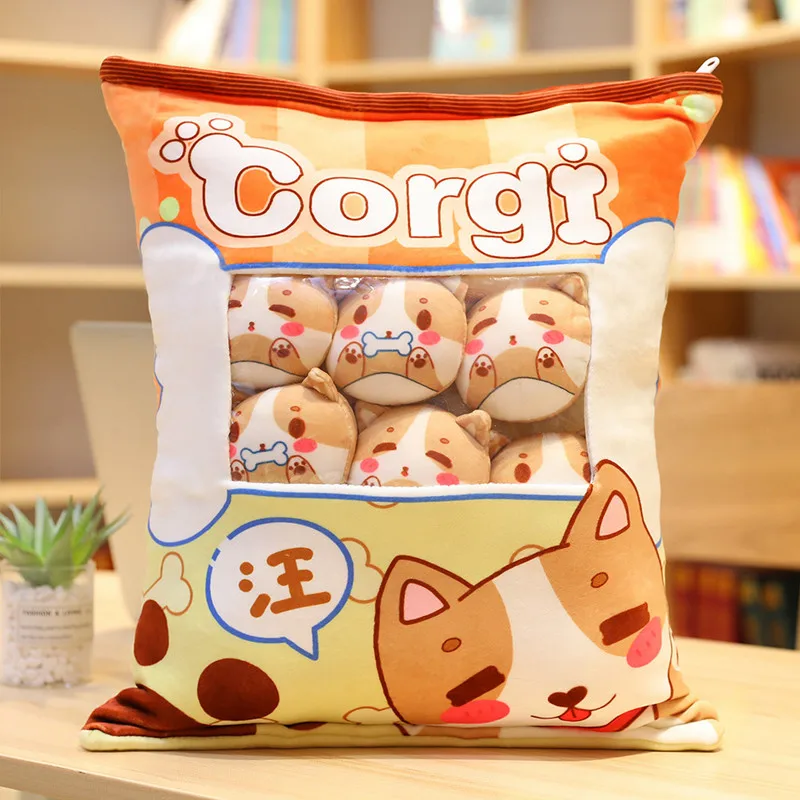 A Bag Of 8pcs Snack Puddiing Soft Plush Toy Corgi Rabbit Penguin Avocado Plush Pillow Creative Anime Throw Pillow Cartoon Doll T