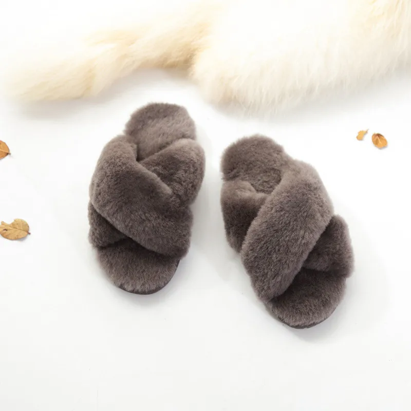 Women Indoor Slippers Real Wool 2023 Natural Sheepskin Home Slipper Winter Fur Slippers Wool Flip Flops Slipper Lady Home Shoes