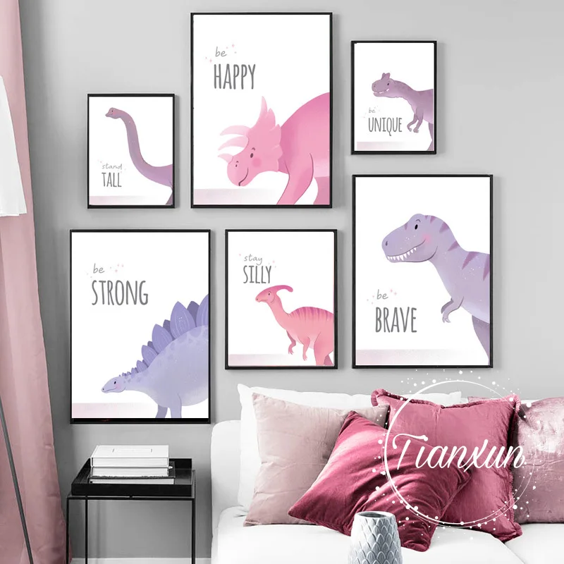 Cartoon dinosaur wall art canvas painting Nordic posters and prints wall pictures for baby kids room decorationr