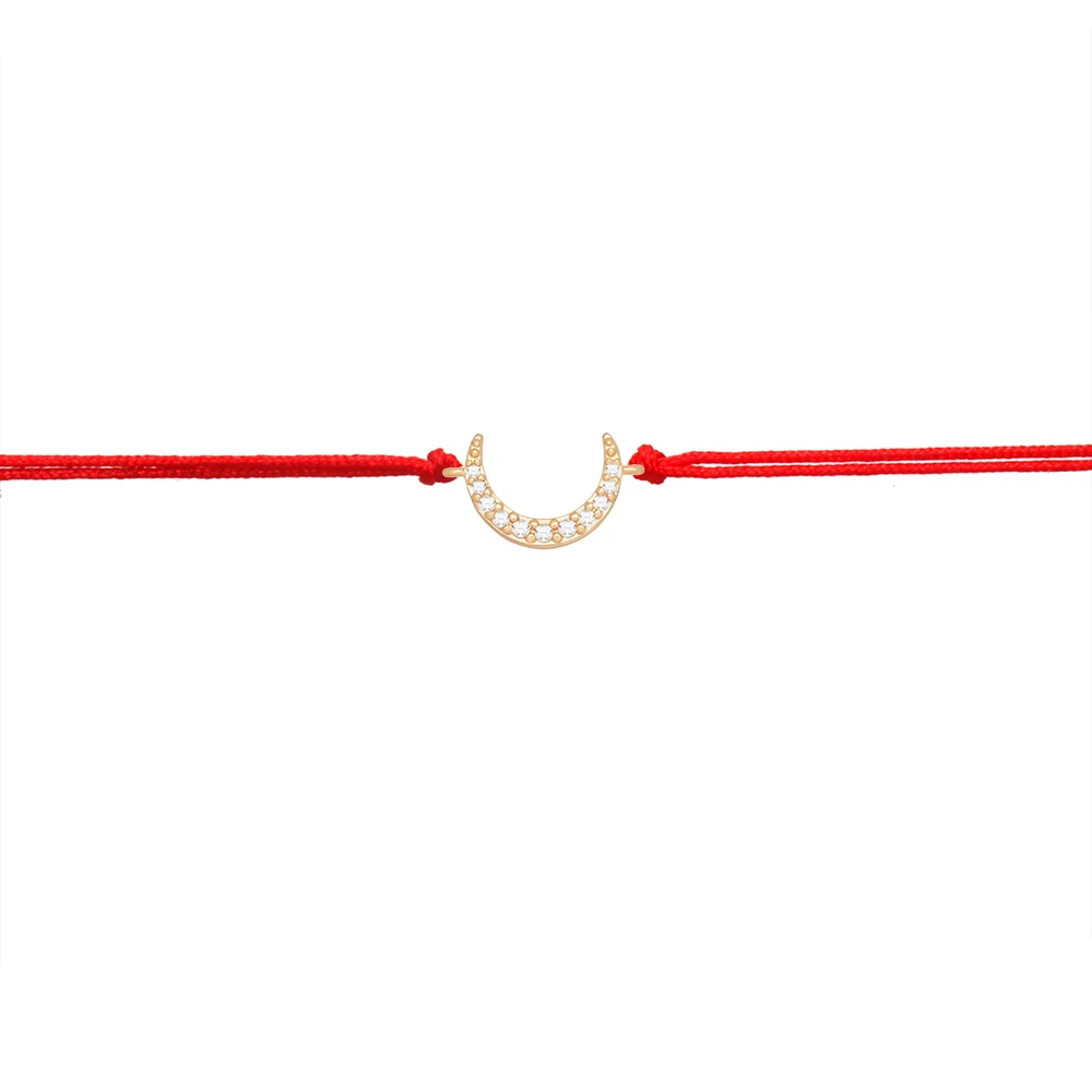 Cubic Zirconia Stones Brass Cute Crescent Moon Charm Bracelet Women Lead By Intuition Star Red String CZ Handmade Jewelry Gift