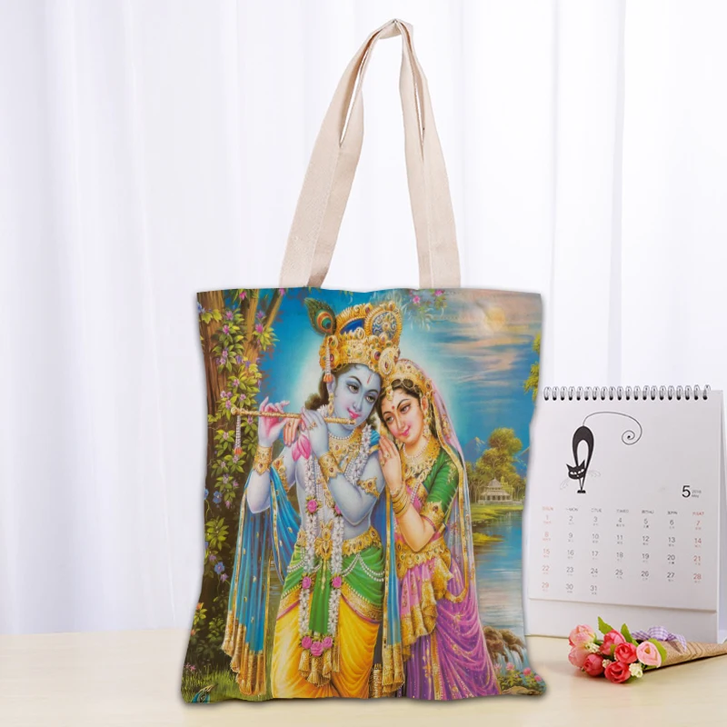 Borsa a tracolla personalizzata Radha Krishna borse in tessuto di tela da donna borse per la spesa riutilizzabili ecologiche borsa a tracolla utile