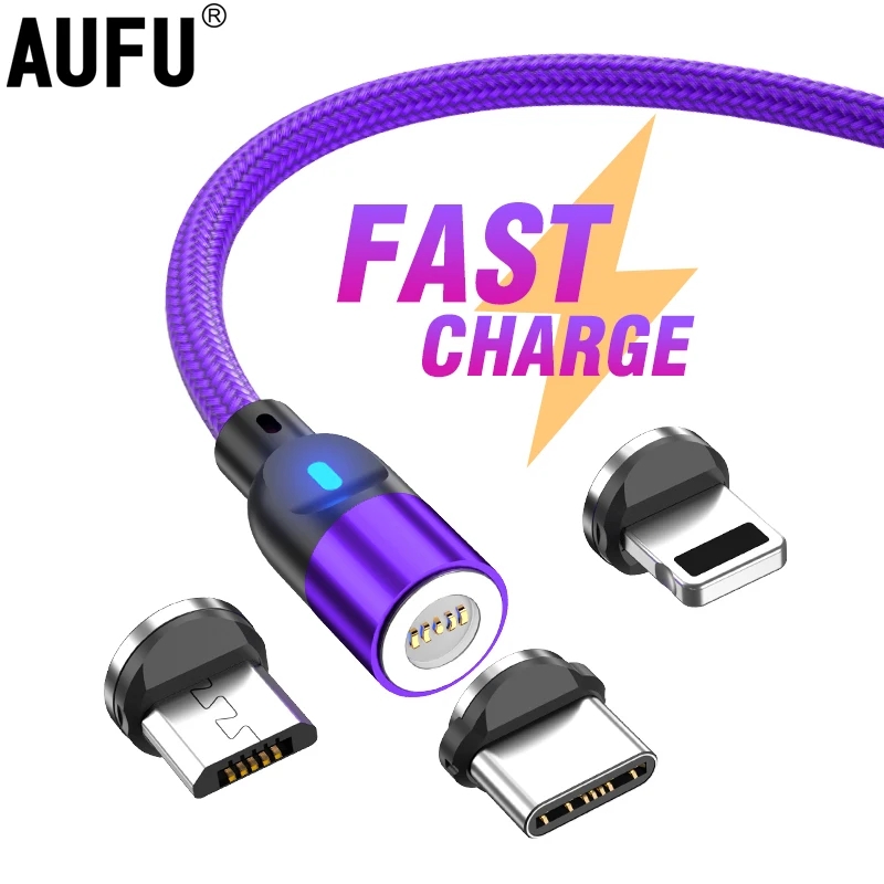 AUFU Magnetic Cable 3A Fast Charging Micro USB Type C Cable For iPhone Xiaomi Magnet Charger Mobile Phone Cable Data Transfer