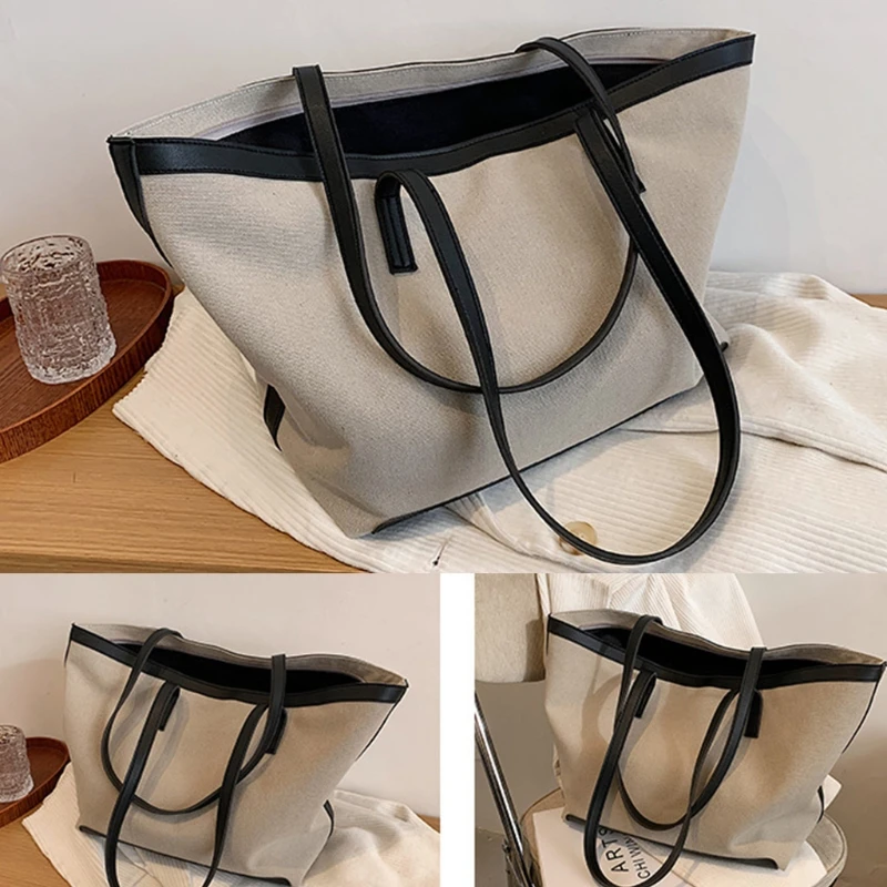 Bolsa dobra feminina grande capacidade, bolsa estilo japonês vintage casual simples cor sólida bolsa de ombro para trabalho