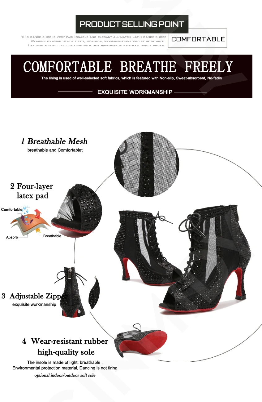 Strass-Latein-Tanzstiefel, Pole-Dance-Schuhe für Frauen, sexy Bauchtanzschuhe, Ballsaal-Damen-Mesh-Tanzschuhe, Cuba High Heels – Detail 6