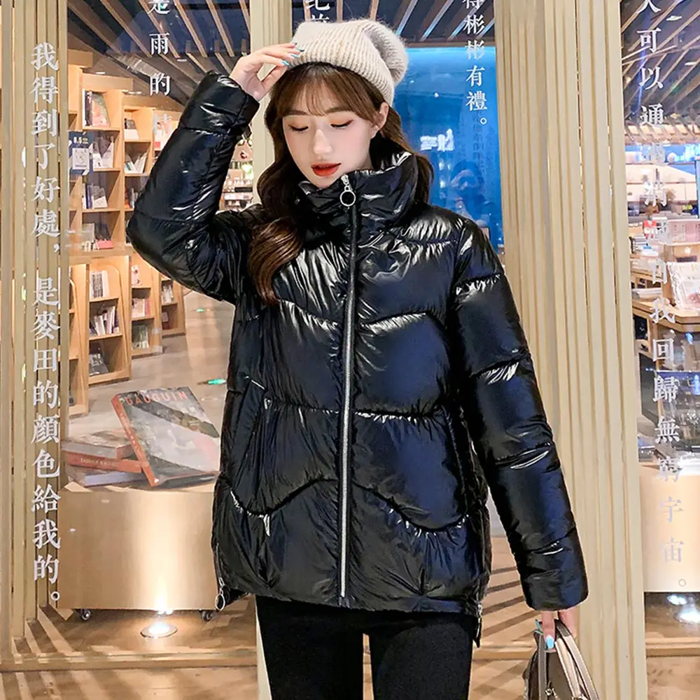 Vielleicht 2020 New Autumn Women\'s Winter Coats Fashion Glossy Stand Collar Parkas Winter Jacket Women Shinny Padded Cotton Coat