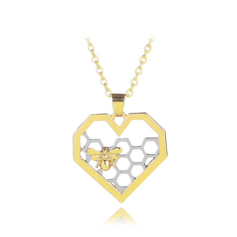 Honeycomb Bee Charm Pendant Necklace Women Fashion Heart Honeycomb Choker Necklace Jewelry Party Girlfriend Gift