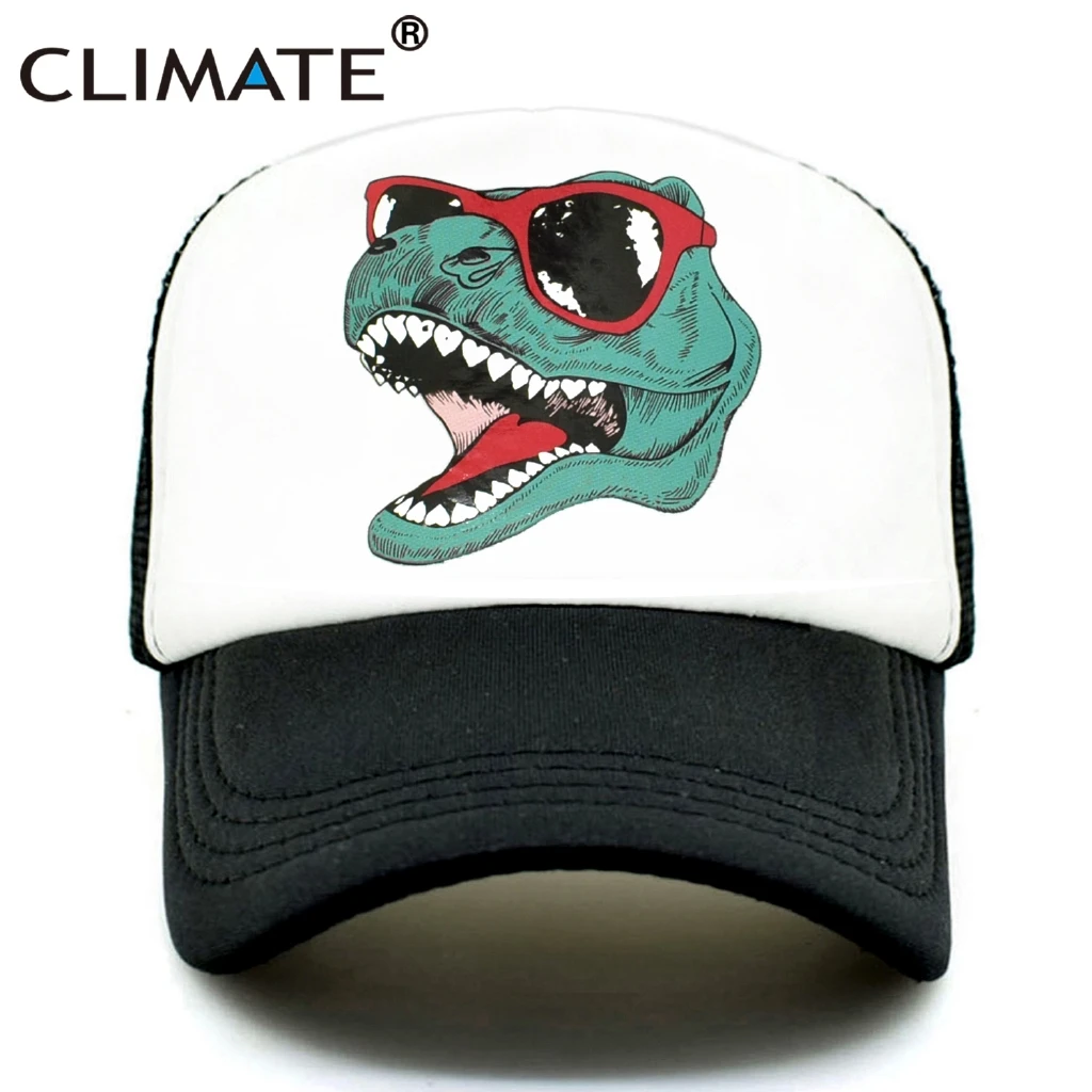 CLIMATE Jurassic Dinosaur Trucker Cap Men Funny Cool Trucker Cap Jurassic Cool Black Mesh Cool Cap for Kid Adult Family