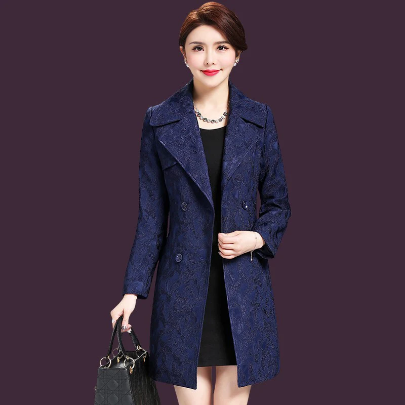 New Spring Autumn Windbreaker Women Outerwear Slim Medium Long Trench Coat Lady Fashion Oversize Mother Printed Overcoat Female