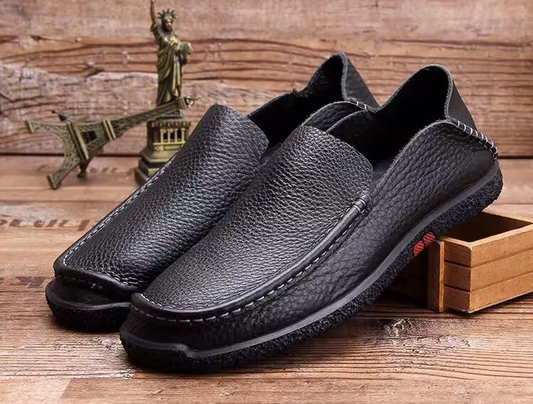 New Breathable Men Genuine Leather Casual Shoes Vintage Lazy Anti- Skid Moccasins Men Loafers Luxury Brand Wear-Resistant Shoes