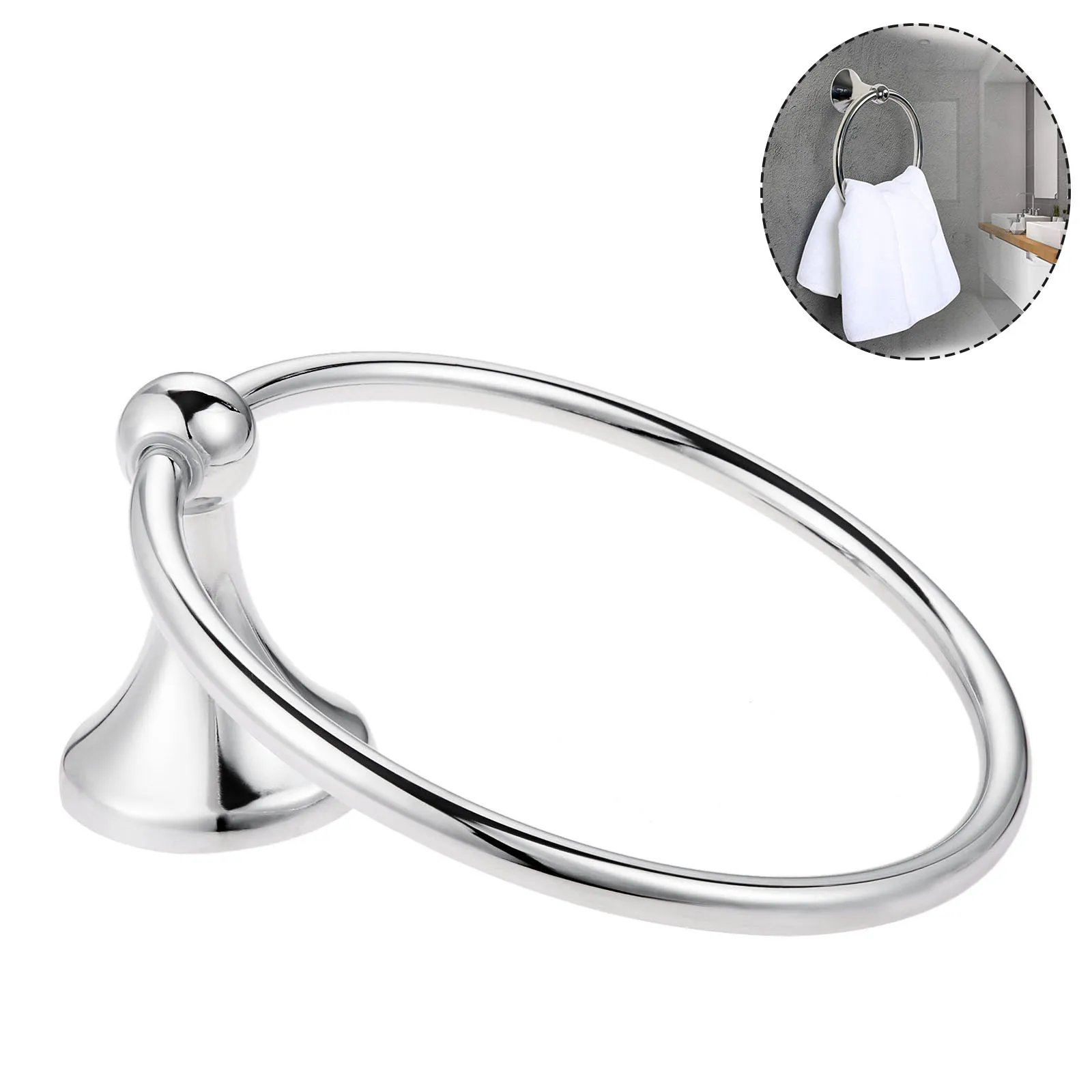 Wall Mounted Polished Chrome Round Towel Hanger Rack Stainless Steel Towel Ring for Bathroom Hand Towel Holder Bathroom Hardware