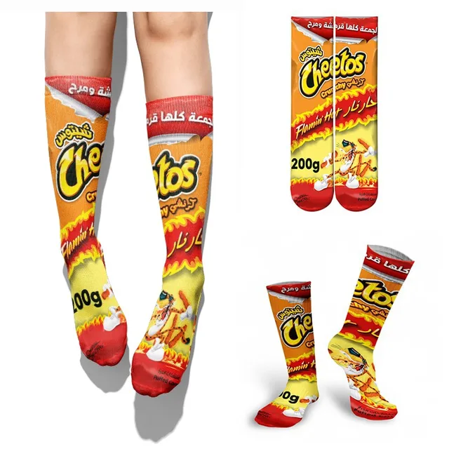 Śmieszne drukowanie 3D chipsy ziemniaczane skarpetki kobiece frytki projekt opakowania skarpetki unisex szczęśliwe Harajuku moda codzienna długie skarpetki