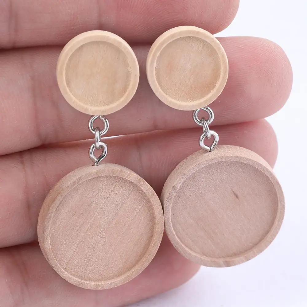 10pcs Fit 12mm 20mm Round Glass Cabochon Wood Earring Blanks Diy Jewelry Making Findings