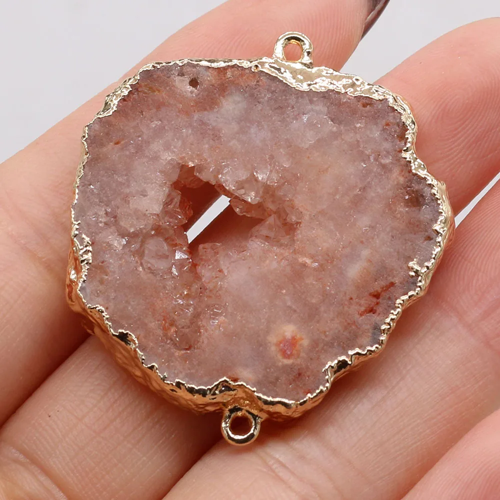 Natural Stone Pendants Gold Plated Slice Agates Druzy Connector for Jewelry Making Diy Women Necklace Accessories