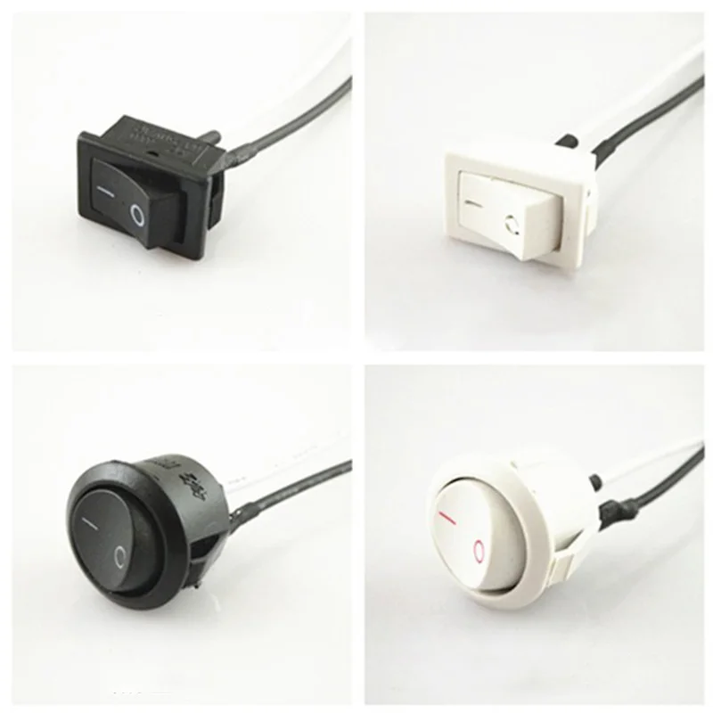 

50pcs Round/ Rectangle Rocker Switches Black White Mini 2 Pin ON-OFF Rocker Switch With 10cm Wire Cable