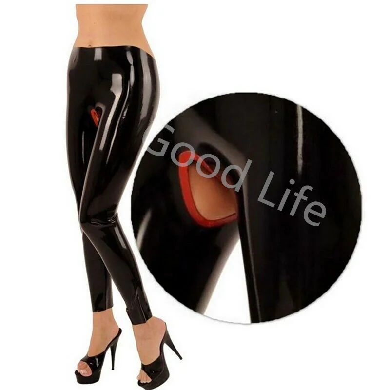 

Nature Hand Made Black Women Latex Pants Rubber Long Trousers Open Crotch Custom Made